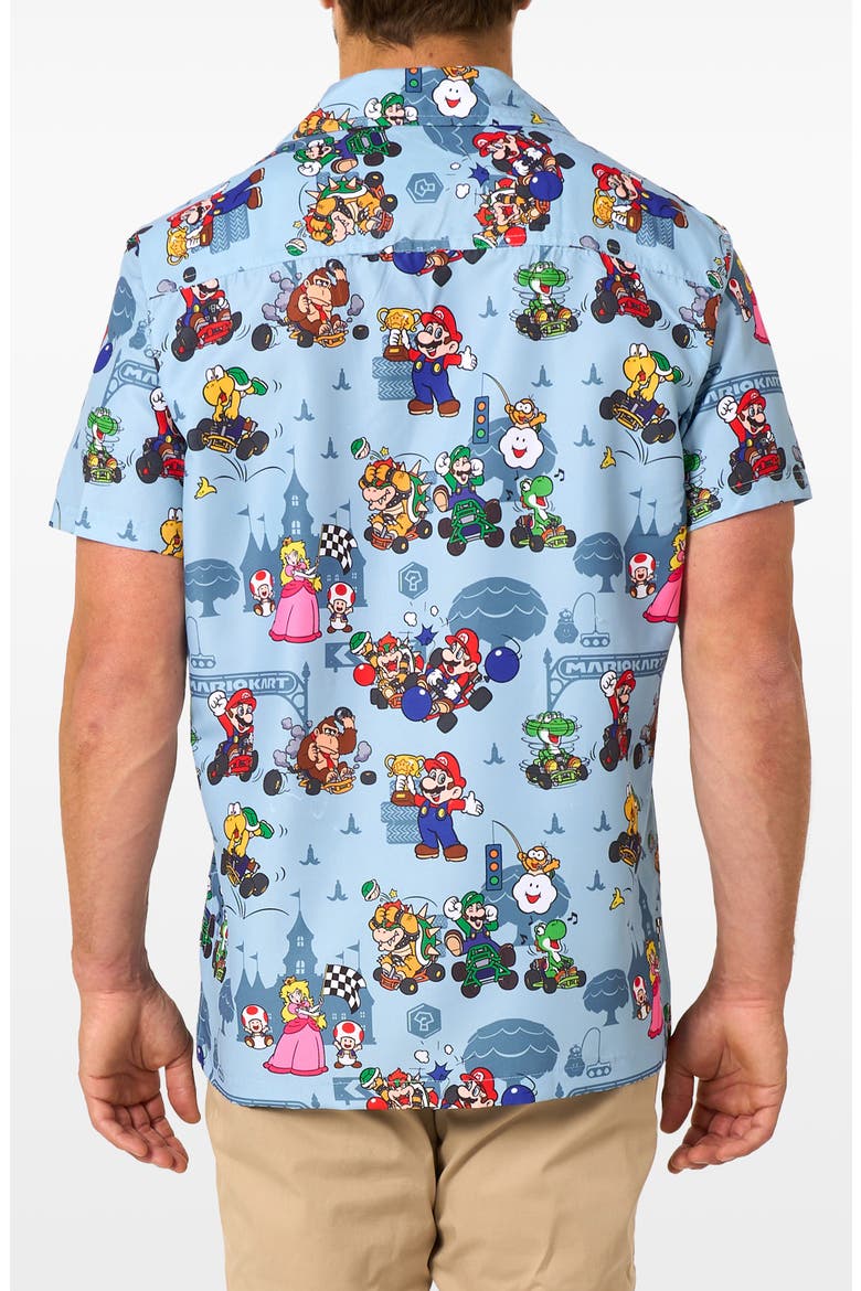 Mario Kart Short Sleeve Button-Up Shirt, Alternate, color, BLUE