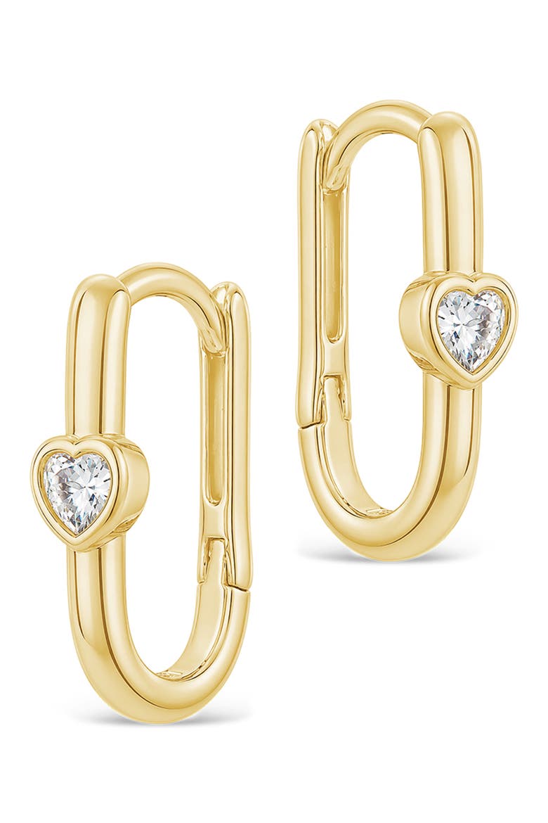 Solitaire Heart Cubic Zirconia Huggie Hoop Earrings, Alternate, color, GOLD