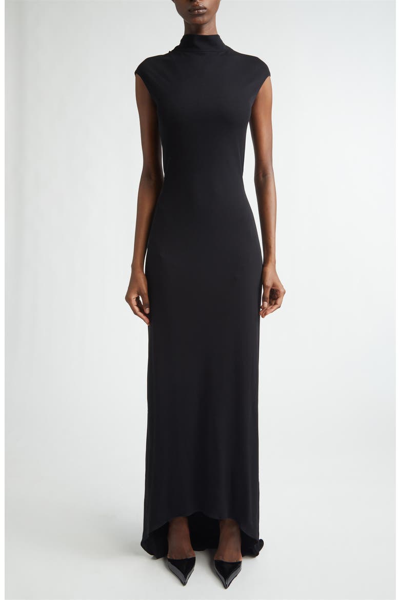 Mock Neck Sleeveless Jersey Gown, Main, color, BLACK