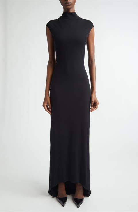 Mock Neck Sleeveless Jersey Gown
