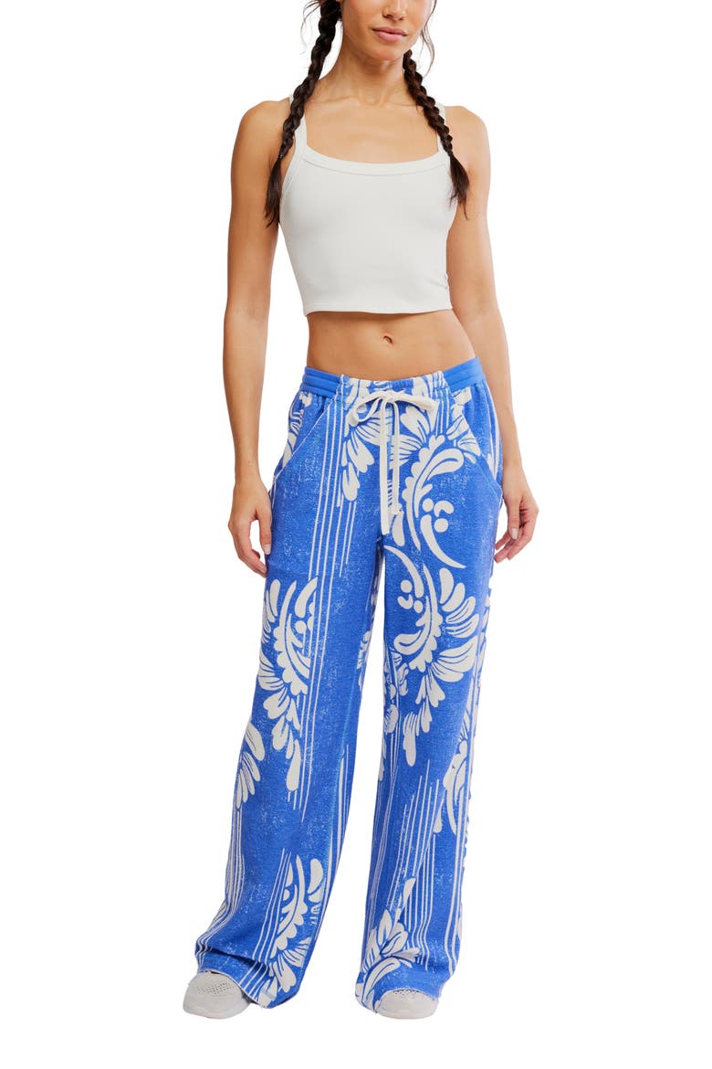 One Above Floral Wide Leg Cotton Blend Pants, Alternate, color, ELECTRIC SHOCK