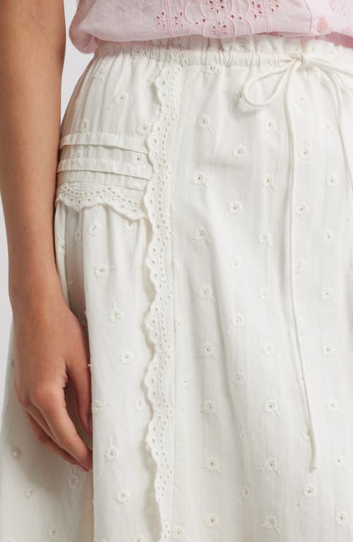 Damson Madder Agatha Lace Trim Embroidered Organic Cotton Midi Skirt In White