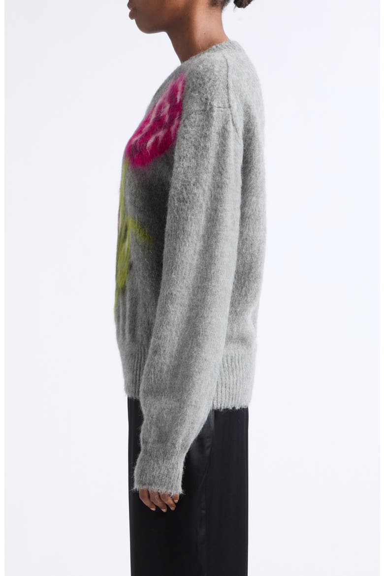 Floral Brushed Wool & Alpaca Blend Sweater, Alternate, color, GREY/ ECRU/ BURGUNDY/ GREEN