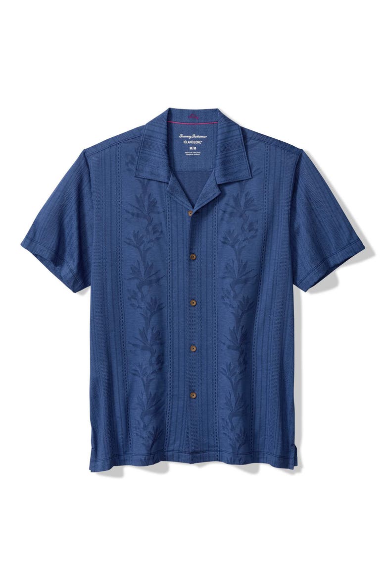 Palm Fresco Beach Border IslandZone® Camp Shirt, Alternate, color, CARBON NAVY