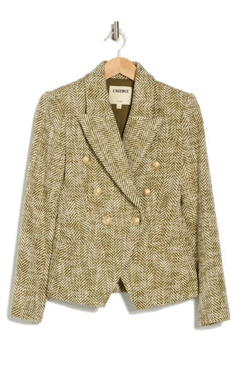 L Agence Marie Herringbone Double-breasted Blazer In Army/ecru Herringbone