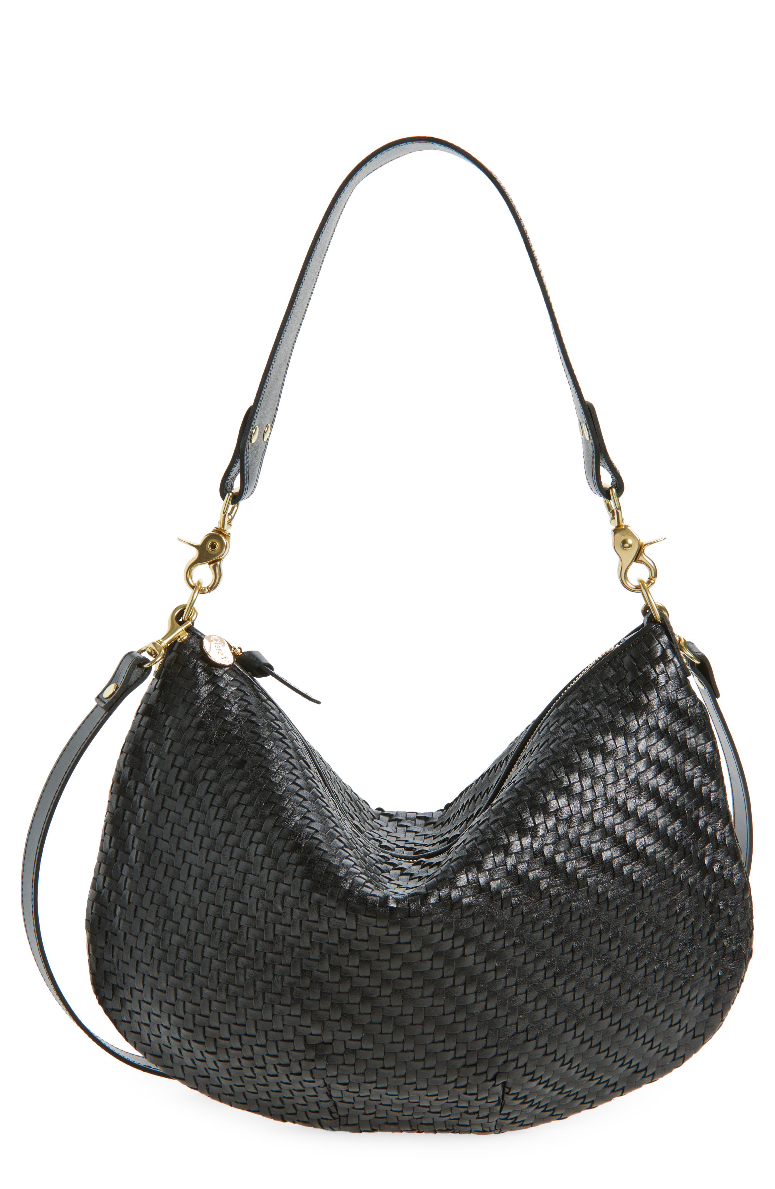 Clare V. Moyen Messenger Crossbody Bag, Main, color, Black Woven