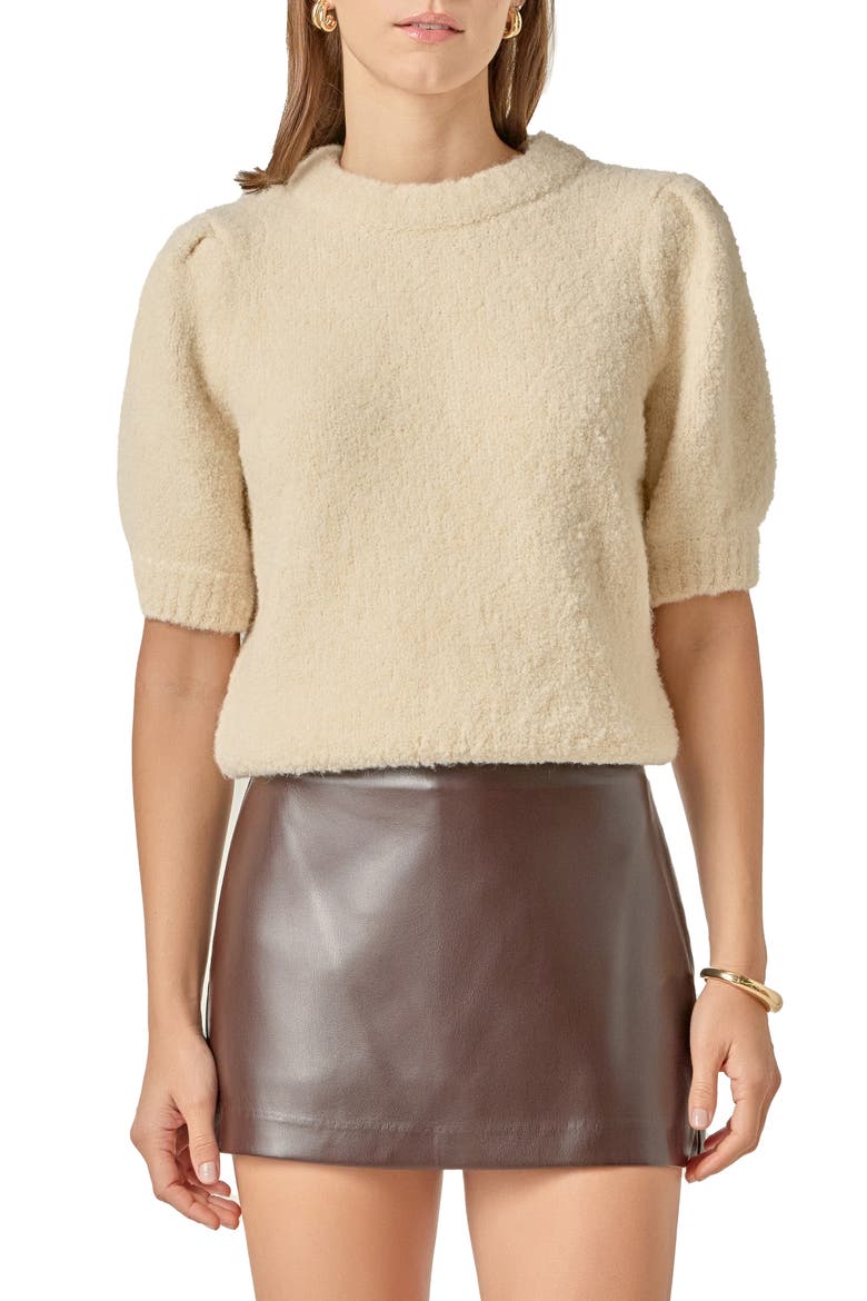 Puff Sleeve Bouclé Sweater, Main, color, CREAM
