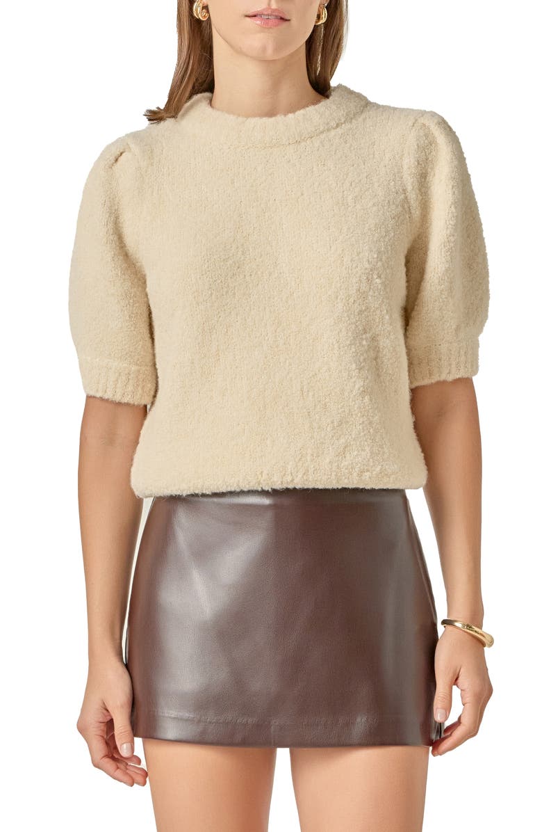 English Factory Puff Sleeve Bouclé Sweater, Main, color, Cream