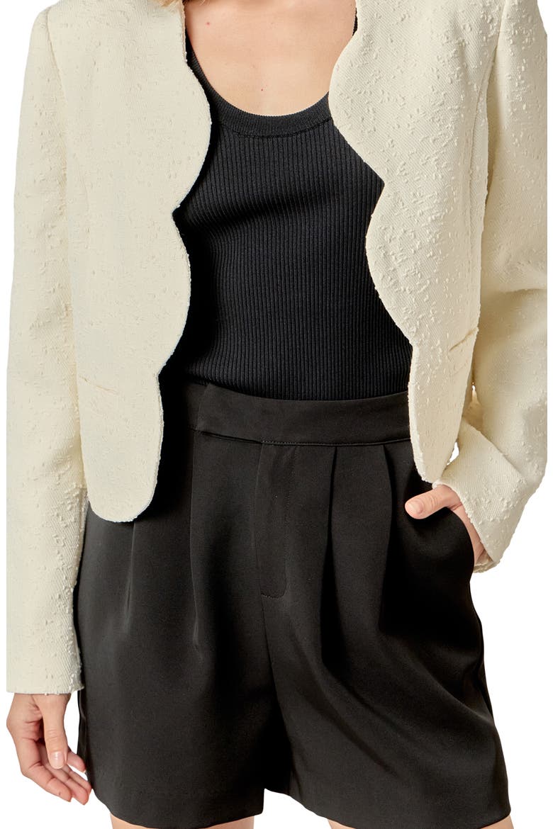 Scallop Trim Textured Woven Jacket, Alternate, color, WHITE