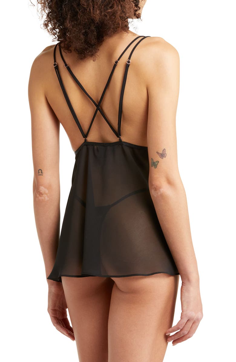 Hunkemöller Deep V Chiffon Babydoll Chemise & Thong Set, Alternate, color, 