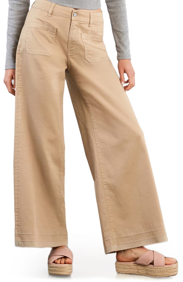 HINT OF BLU Lucy Patch Pocket Wide Leg Jeans, Alternate, color, Brown Rice