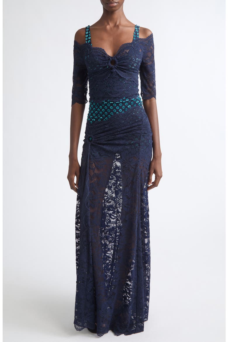 Trompe l'Oeil Lace Top, Alternate, color, DEEP NAVY
