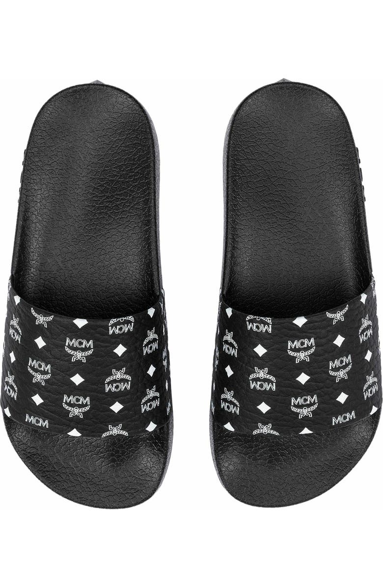 MCM Women's Monogram Print Rubber Slides, Alternate, color, Black
