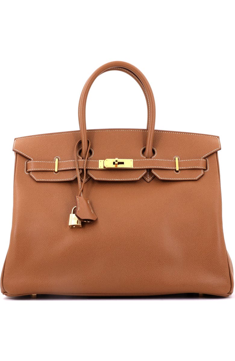 Pre-Owned Hermes Birkin Handbag Brown Veau Grain Lisse with Gold Hardware 35, Main, color, Gold