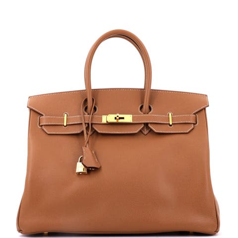 Birkin Handbag Brown Veau Grain Lisse with Gold Hardware 35