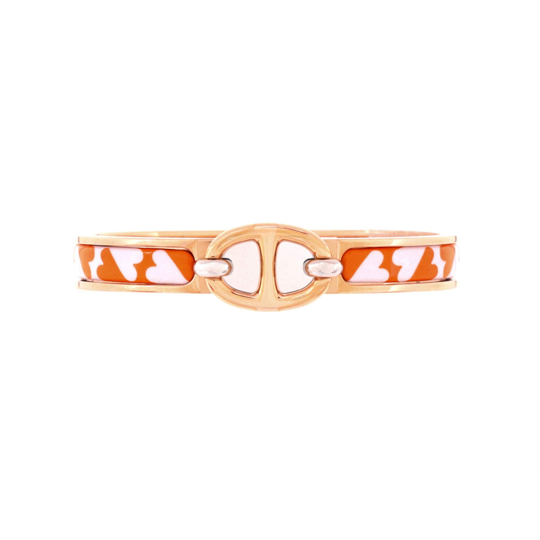 Pre-Owned Hermes Mini Clic Chaine d'Ancre Bracelet Metal and Printed Enamel, Main, color, Orange