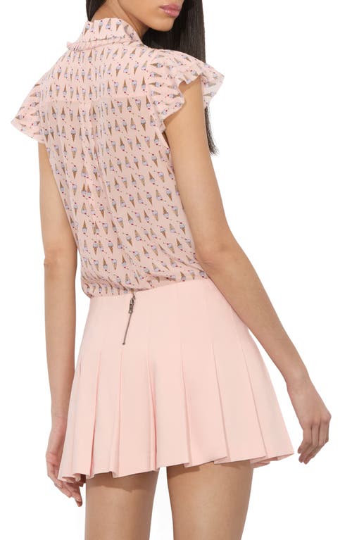 Alice And Olivia Martel Flutter Sleeve Silk Blouse In Sundae Pink Bloom