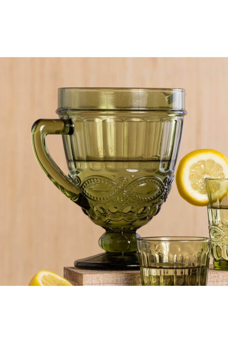 20oz Glass Embossed Pitcher for Spring Gatherings Elegant Tabletop Decor Hand Wash Only Gift for Hostess, Alternate, color, Green
