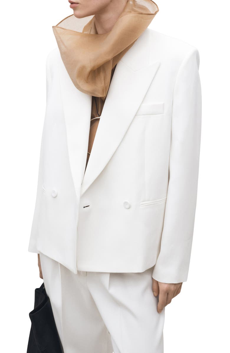 MANGO Oversize Double Breasted Blazer, Alternate, color, White