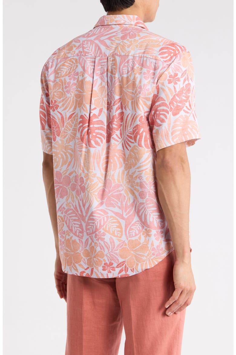 Falling Monstera Short Sleeve Button-Up Shirt, Alternate, color, CLARETE