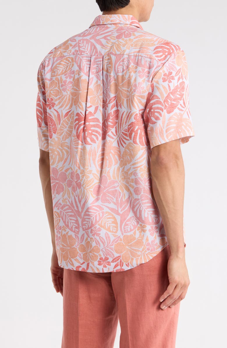 Tommy Bahama Falling Monstera Short Sleeve Button-Up Shirt, Alternate, color, Clarete