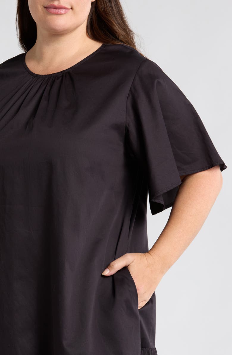 HARSHMAN Agata Flutter Sleeve Cotton Dress, Alternate, color, Black