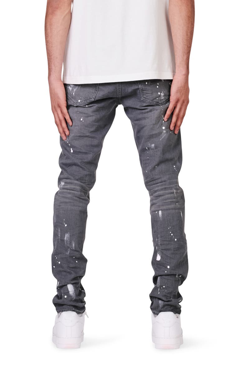 Painted Ripped Knee Slit Skinny Jeans, Alternate, color, WORN GREY KNEE SLIT
