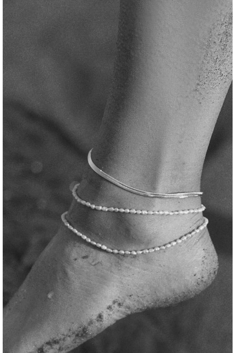 Edie Herringbone Chain Anklet, Alternate, color, SILVER