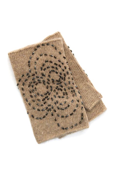 Cashmere fingerless gloves with beads