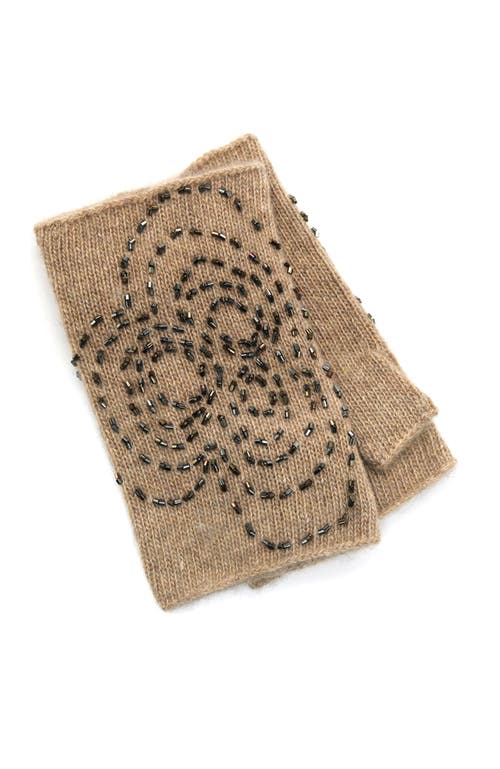 Portolano Cashmere Fingerless Gloves With Beads In Neutral