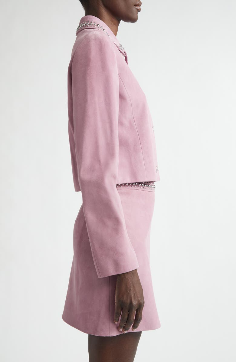 Versace Studded Collar Suede Jacket, Alternate, color, Dusty Mauve