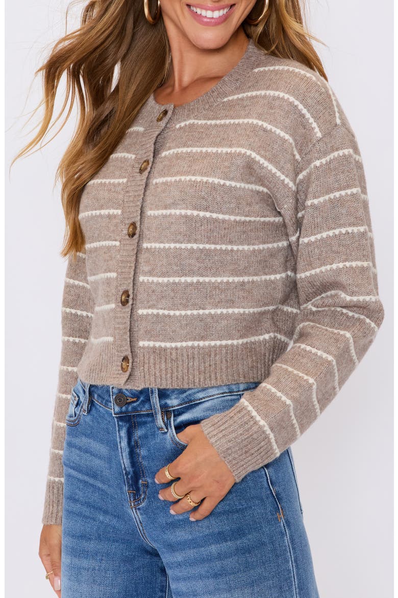 Blaire Stripe Crop Cardigan, Alternate, color, TAUPE IVORY
