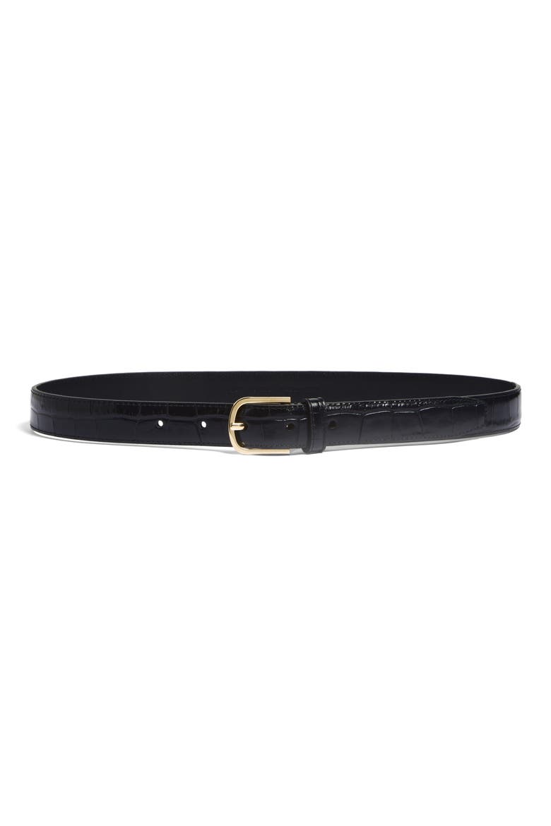 Slim Croc Embossed Leather Belt, Main, color, BLACK