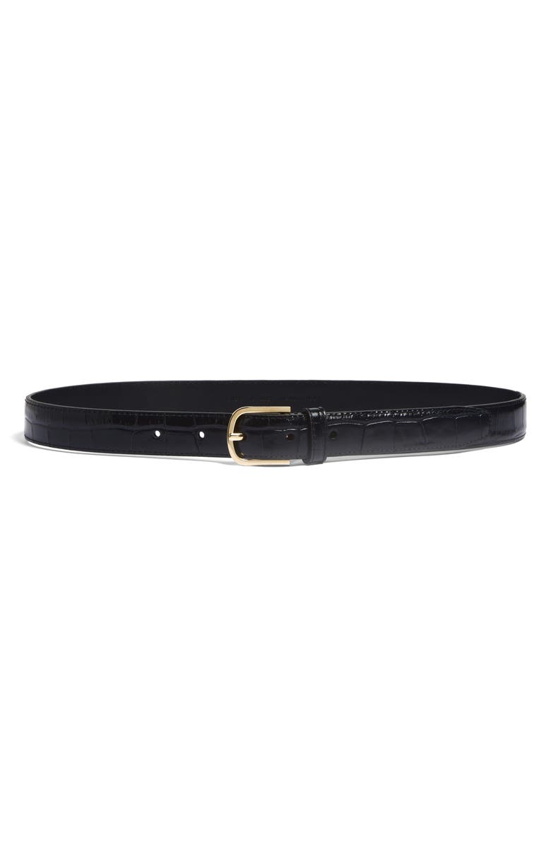 TOTEME Slim Croc Embossed Leather Belt, Main, color, Black