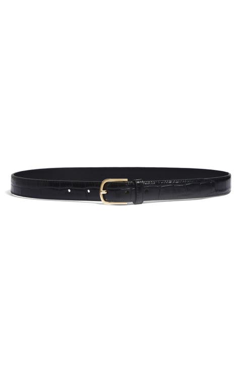 Slim Croc Embossed Leather Belt