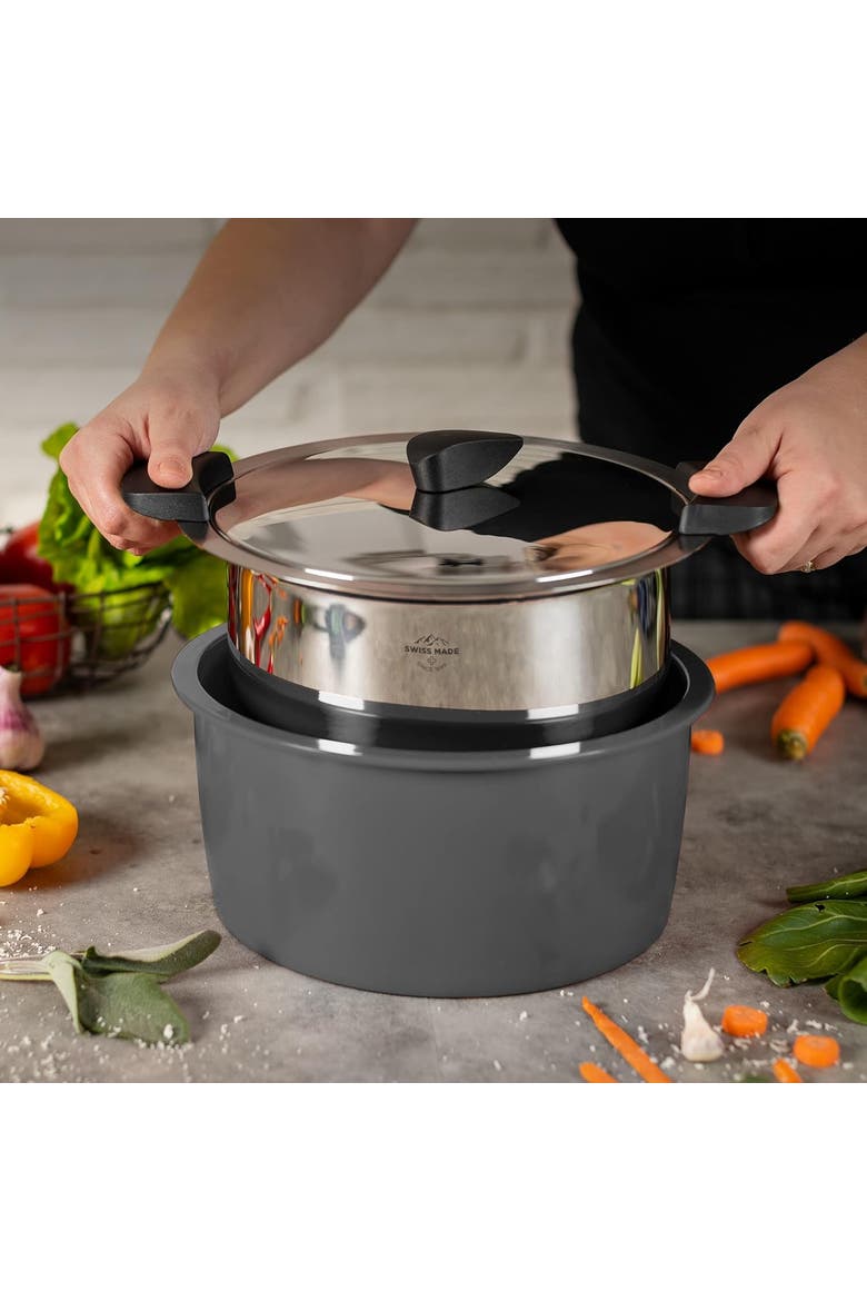 Hotpan Stainless Steel Cooking Pot with Insulated Bowl, 1-Quart, Alternate, color, Gray