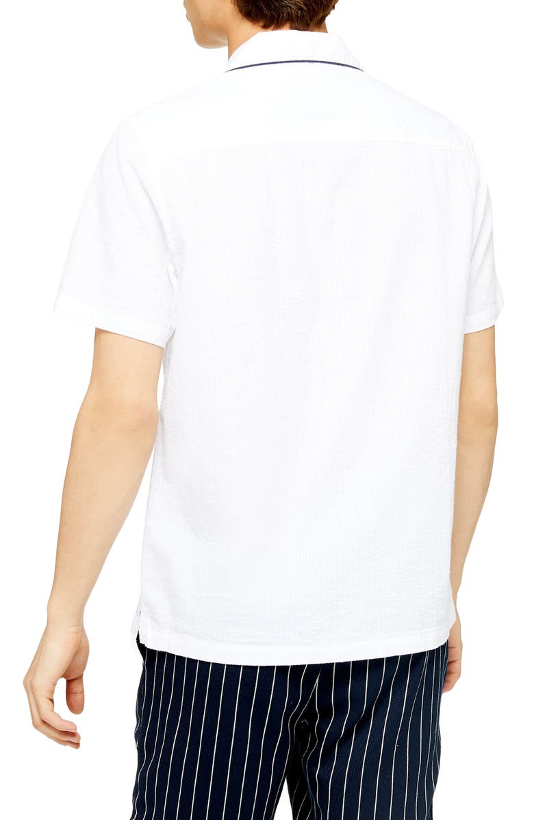 Topman Piped Seersucker Short Sleeve Button-Up Shirt, Alternate, color,