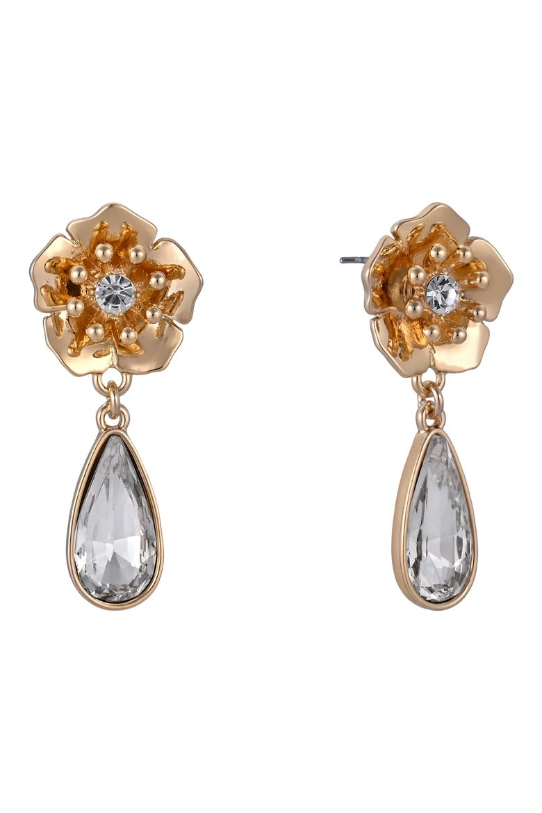 Flower Crystal Drop Earrings, Main, color, GOLD