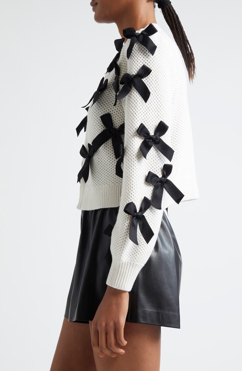 Alice + Olivia Kitty Bow Wool Blend Cardigan, Alternate, color, Soft White/ Black