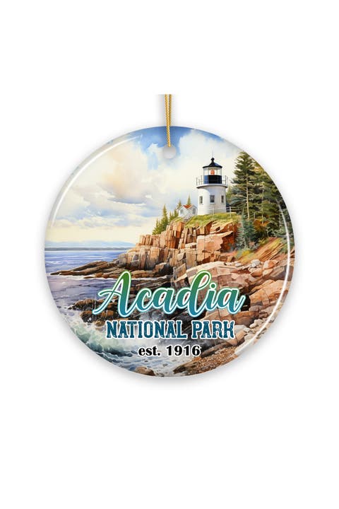 Acadia Lighthouse Coast Round Ceramic Ornament
