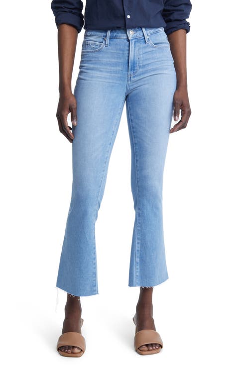Colette Raw Hem High Waist Crop Flare Jeans (Sky Touch Distressed)
