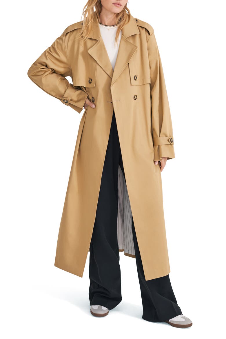 The Charles Tie Waist Double Breasted Trench Coat, Main, color, SAND