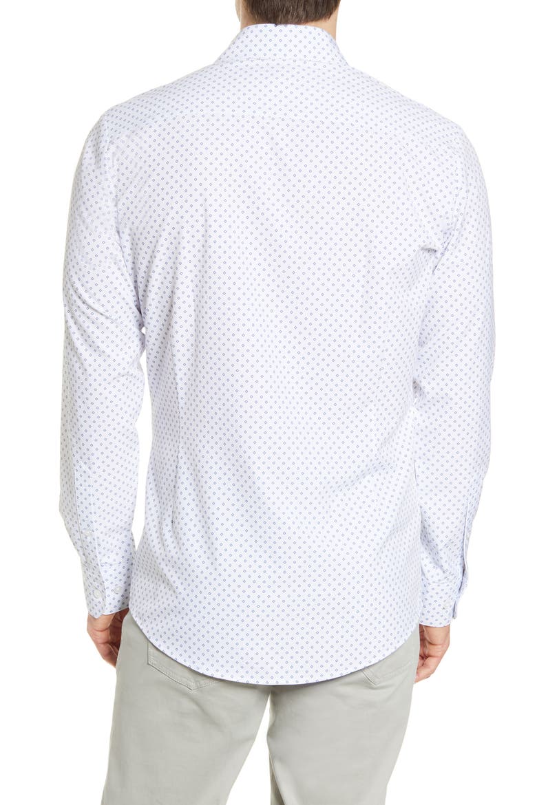 Leeward Trim Fit Button-Up Performance Shirt, Alternate, color, NAVY DIAMOND PRINT