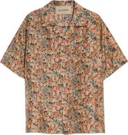 Valentino Papier Floral Short Sleeve Silk Poplin Button-Up Shirt
