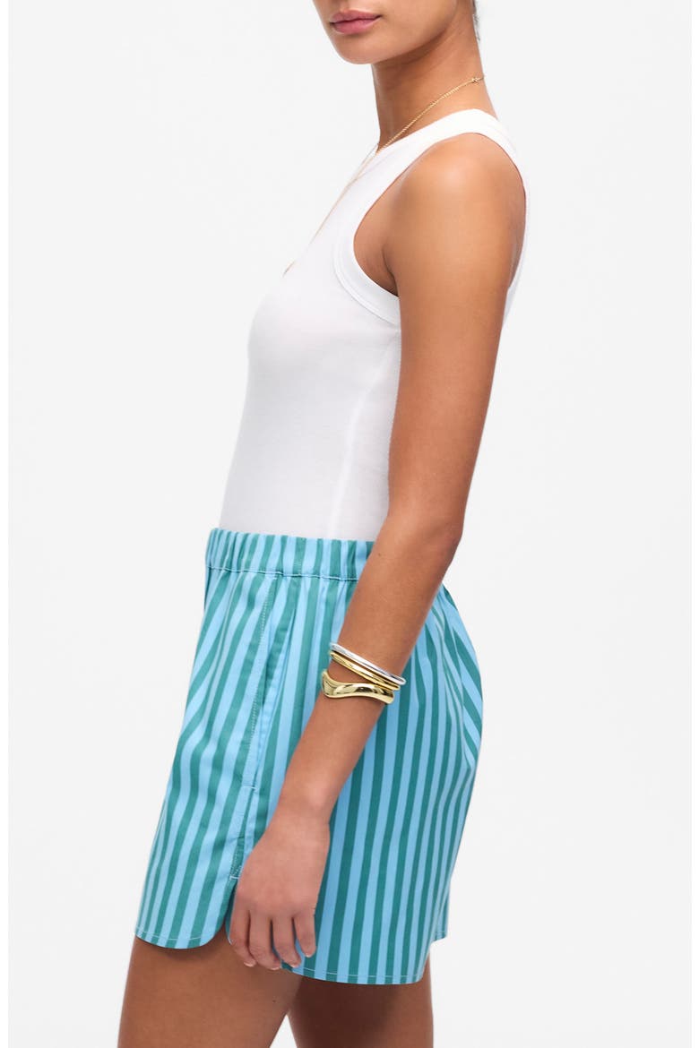 Curved Hem Poplin Pull-On Shorts, Alternate, color, BAYSIDE STRIPE COOL AQUA