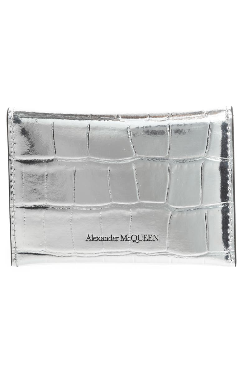 McQueen Alexander McQueen Skull Croc Embossed Leather Card Case, Alternate, color,