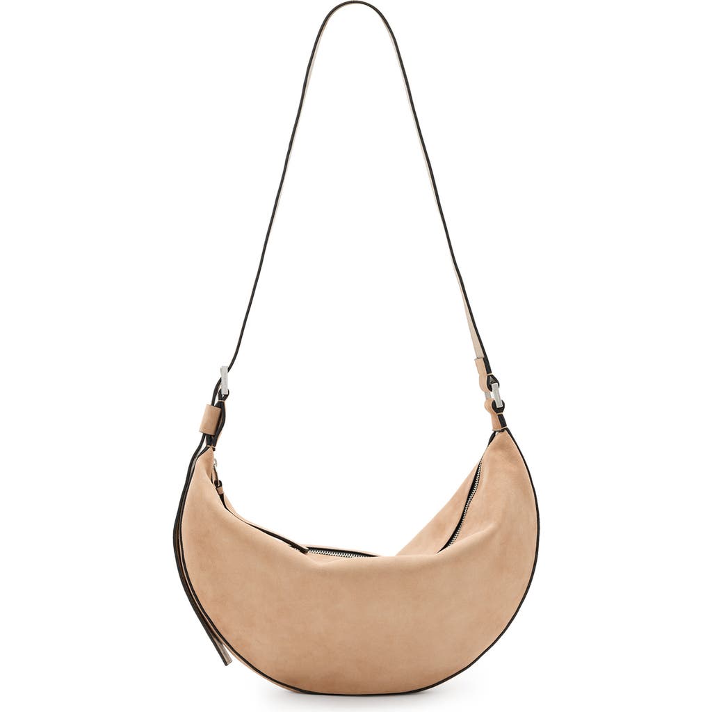 Allsaints Womens Mink Brown Half Moon Suede Shoulder Bag