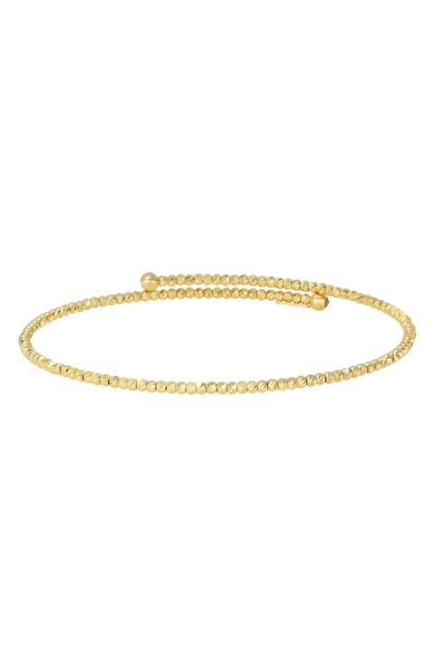 14K Gold Beaded Bypass Wrap Bangle