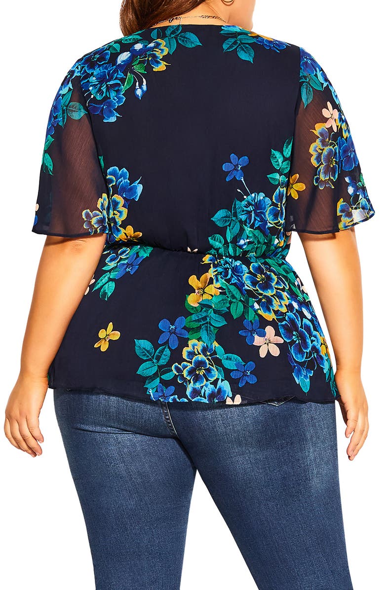City Chic Midnight Pansy Wrap Top, Alternate, color,