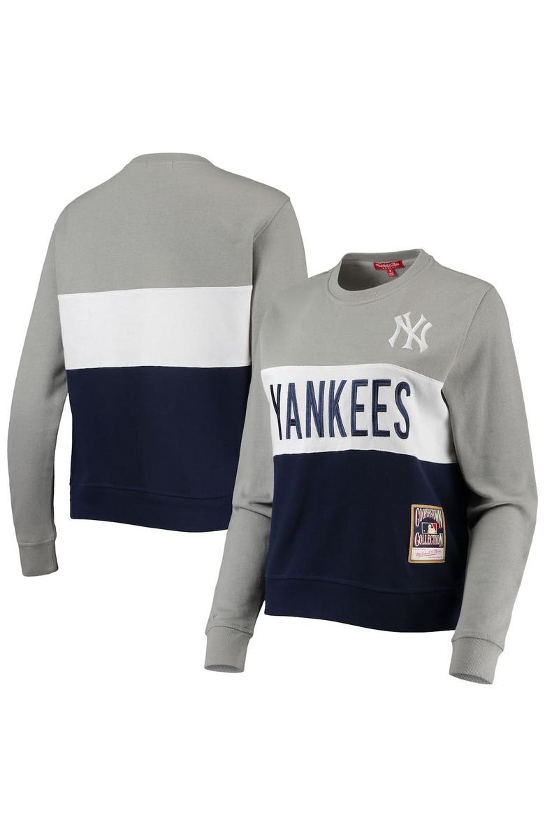 Mitchell & Ness Women's Mitchell & Ness Navy New York Yankees Color Block 2.0 Pullover Sweatshirt, Main, color, 